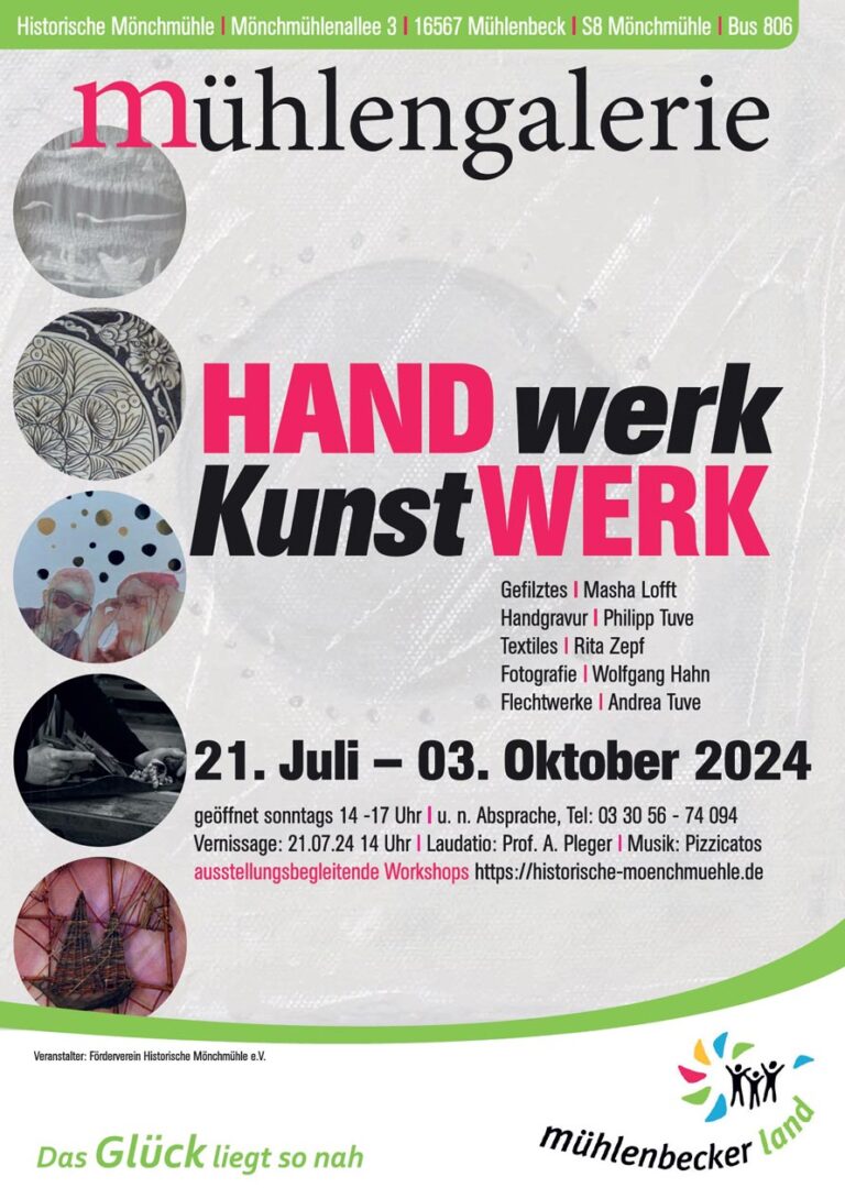 Plakat der Kunstausstellung der Mühlengalerie: Handwerk Kunstwerk